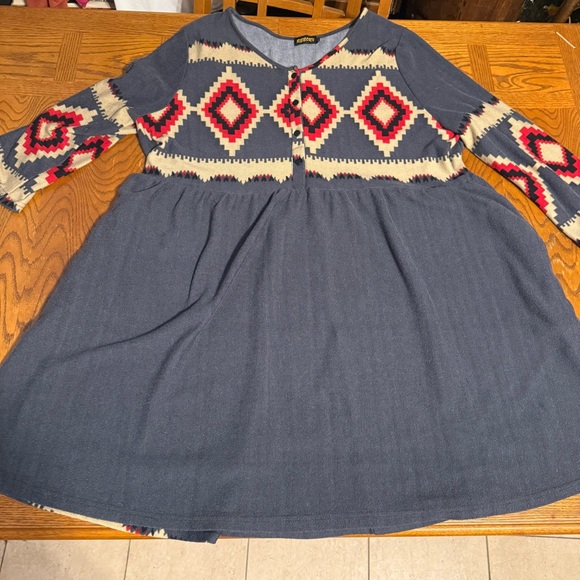 Reborn Southwestern Boho Knee Length Dress Sz 2XL Geometric Print Pockets Flowy - Picture 3 of 15